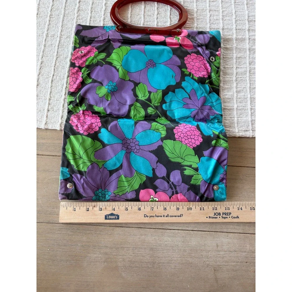 Vintage Ladys Pride Floral Handbag Lucite Amber Handle Mod Psychedelic 60s 70s
